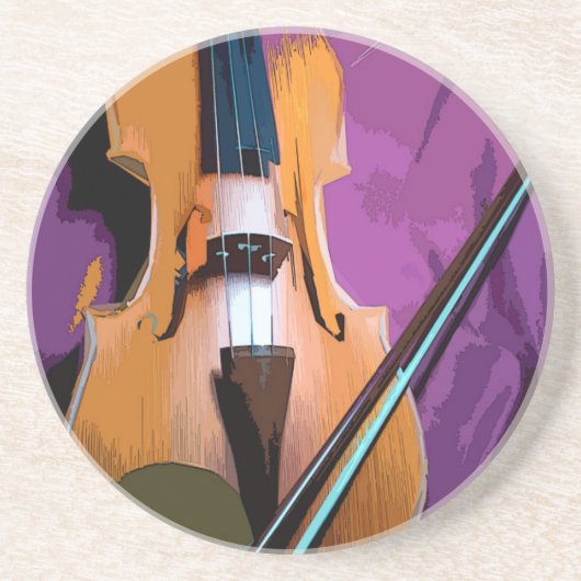 Elegante Violine auf Lila Seide, SandStone-Unterse Getränkeuntersetzer (Vorne)