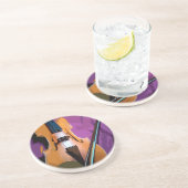 Elegante Violine auf Lila Seide, SandStone-Unterse Getränkeuntersetzer (Seite)