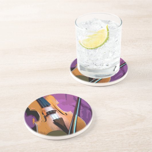 Elegante Violine auf Lila Seide, SandStone-Unterse Getränkeuntersetzer (Seite)