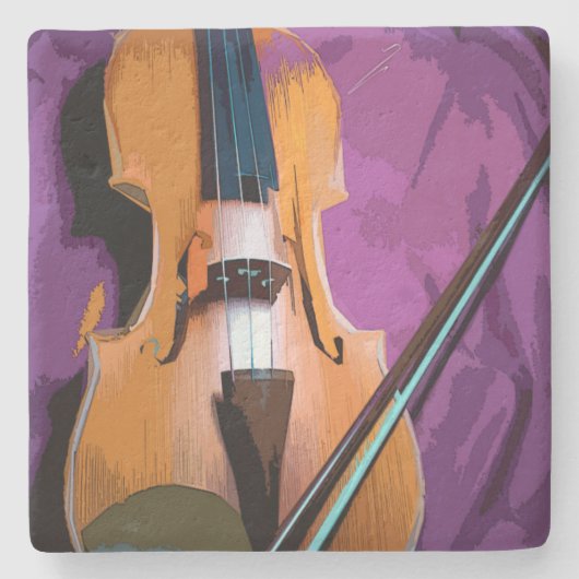 Elegante Violine auf Lila Seide, Stone Untersetzer (Vorderseite)