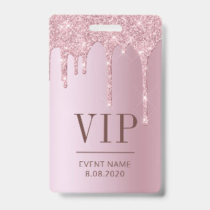 Elegante VIP Access Event Rose Rosa Glitzer Tropfe Ausweis