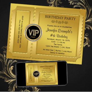 Elegante VIP-Gold-Ticket-Geburtstagsfeier Einladung