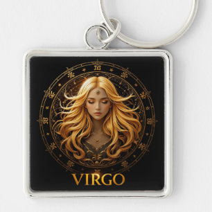 Elegante Virgo-Sternzeichen-Illustration mit Gold Schlüsselanhänger