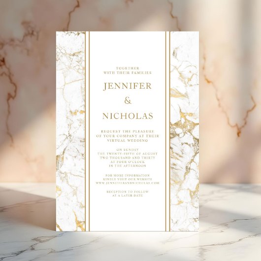 Elegante Virtual Wedding aus White & Gold Einladung