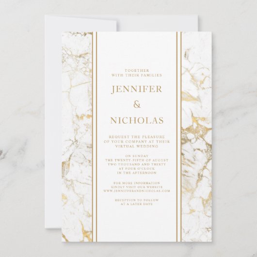 Elegante Virtual Wedding aus White & Gold Einladung (Vorderseite)