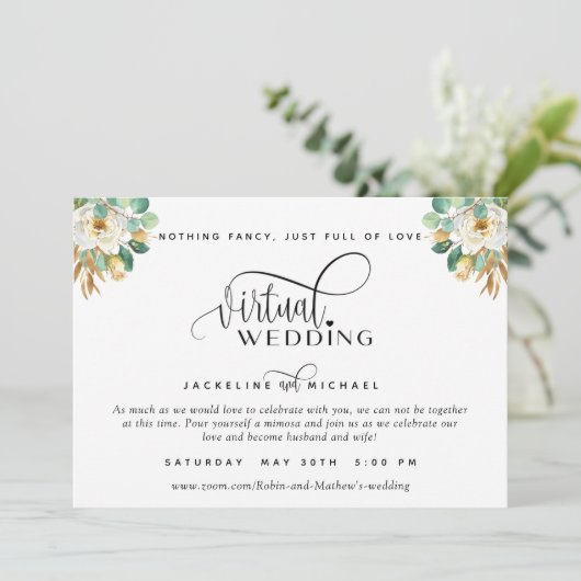 Elegante Virtual Wedding Invi Einladung (Stehend Vorderseite)