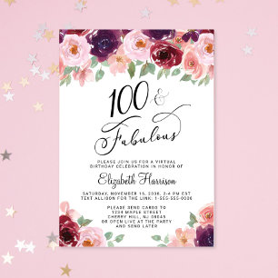 Elegante virtuelle 100. Geburtstagsfeier mit Blume Einladung