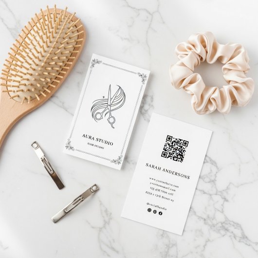 Elegante Visitenkarte für Friseure mit QR-Code
