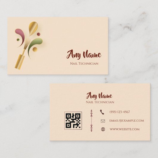 Elegante Visitenkarte für Nageldesigner mit QR-Cod (Vorne/Hinten)