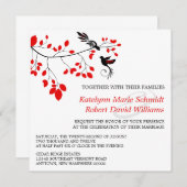 Elegante Vögel auf einem Zweig Rot und Schwarz Hoc Einladung (Vorne/Hinten)