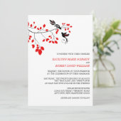 Elegante Vögel auf einem Zweig Rot und Schwarz Hoc Einladung (Stehend Vorderseite)