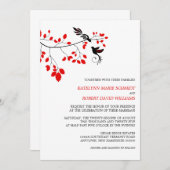 Elegante Vögel auf einem Zweig Rot und Schwarz Hoc Einladung (Vorne/Hinten)