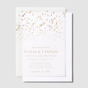 Elegante Vögel einer Feather Black and Gold Hochze Pergament Einladungen