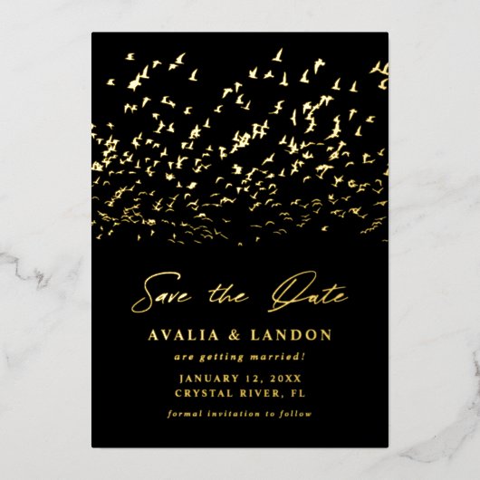 Elegante Vögel einer Feder Save the Date Folieneinladung (Vorderseite)