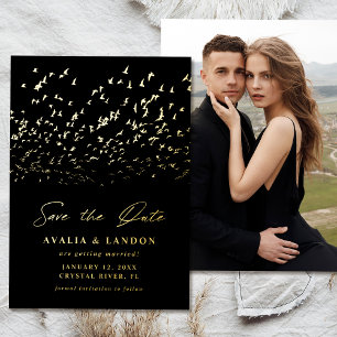 Elegante Vögel einer Feder Save the Date Folieneinladung
