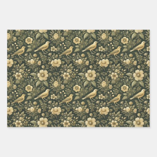 Elegante Vögel & Vintage Wrap & Decoupage Geschenkpapier Set (Vorderseite)