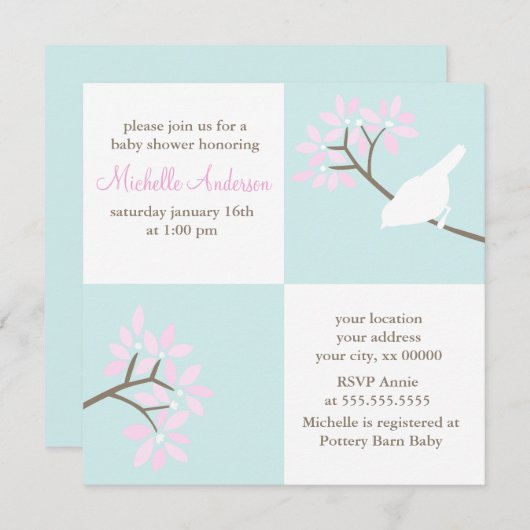 Elegante Vogelschutzdusche Einladung (Vorne/Hinten)