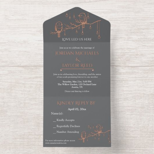 Elegante Vogelschutzpfeife Hochzeit LGBTQ Friendly All-in-One-Einladung (Innenseite)