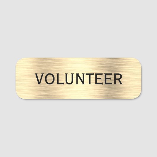Elegante Volunteer Black and Gold-Tag Namensschild (Vorderseite)
