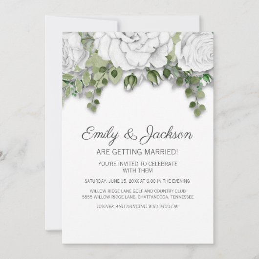 Elegante, von der Weißen Hand gezeichnete Blume Gr Einladung (Vorderseite)