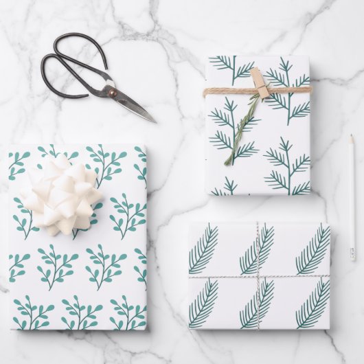Elegante, von Hand gezeichnet Branches Weihnachten Geschenkpapier Set (Vorderseite)