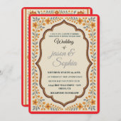 Elegante, von Indien Inspirierte Blumenhochzeit Einladung (Vorne/Hinten)