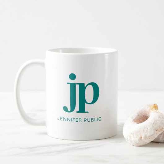 Elegante Vorlage für das erste Monogramm Aquamarin Kaffeetasse (Mit Donut)