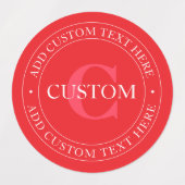 Elegante Vorlage für zirkulären Text editable Red  Etiketten (Design 1)