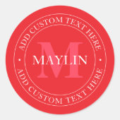 Elegante Vorlage für zirkulären Text editable Red Runder Aufkleber (Vorderseite)