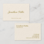 Elegante Vorlage Moderne Gold Text Signature Cream Visitenkarte (Vorne/Hinten)
