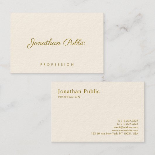 Elegante Vorlage Moderne Gold Text Signature Cream Visitenkarte (Vorne/Hinten)