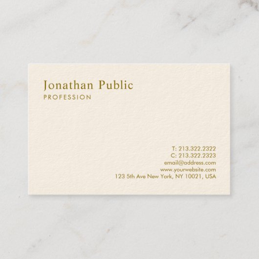 Elegante Vorlage Moderne Gold Text Signature Cream Visitenkarte (Rückseite)