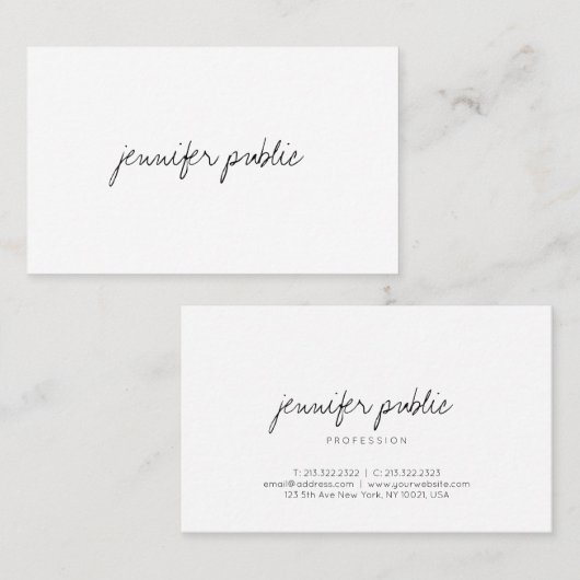 Elegante Vorlage Modernes Handwriting-Skript Einfa Visitenkarte (Vorne/Hinten)