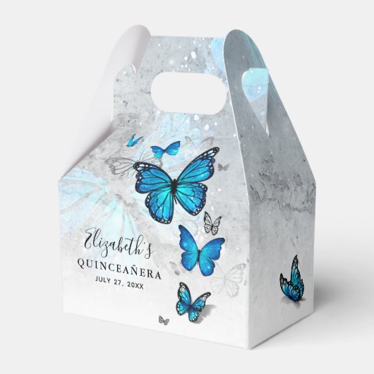 Elegante Vorlage Silver and Blue Butterfly Geschenkschachtel (Vorderseite)