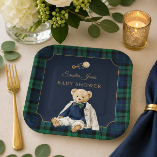 Elegante Vornehme Polo-Teddybär-Baby-Shower Pappteller