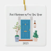 Elegante Vorweihnachtsfeier in unserem neuen Zuhau Keramikornament (Vorderseite)