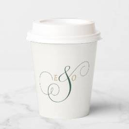 Elegante Wald-Smaragdgrün-Gold-Monogramm-Hochzeit Pappbecher