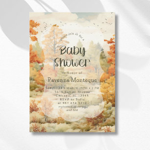Elegante Wald-Wasserfarben-Baby-Party im Herbst Einladung