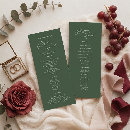 Elegante Waldgrüne Hochzeitsprogrammkarte Einladung