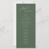 Elegante Waldgrüne Hochzeitsprogrammkarte Einladung (Rückseite)