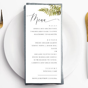 Elegante Waldhochzeit   Minimalistische Wald-Farn Menükarte
