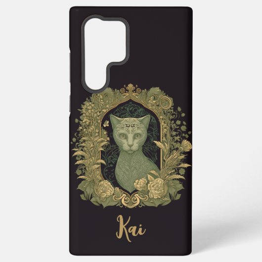 Elegante Waldkatze mit Individuelle Name Samsung Galaxy Hülle (Rückseite)