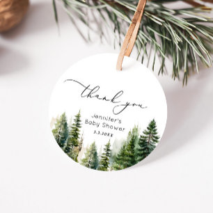 Elegante Waldkiefern-Babyshower-Dankeschön Geschenkanhänger