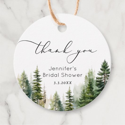 Elegante Waldkiefernbäume Danke Geschenkanhänger (Vorderseite)