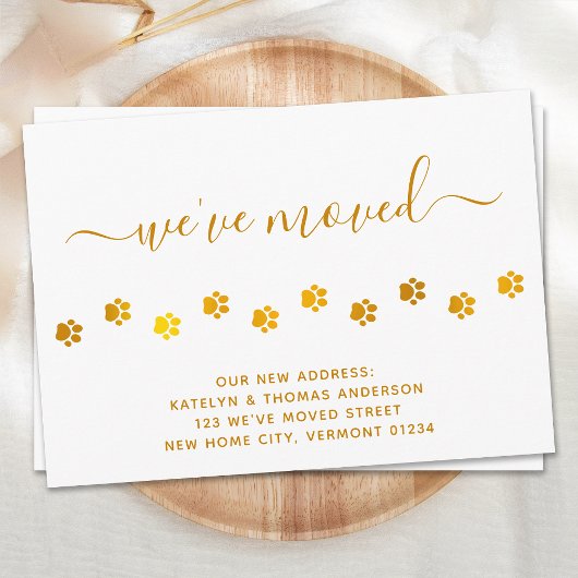 Elegante Walking Paw Prints Gold Personalize Movin Ankündigung