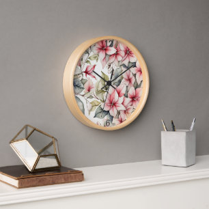 Elegante Wanduhr mit hübschen Blumen