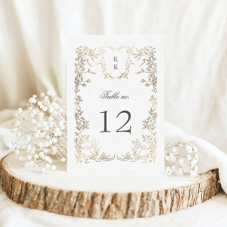 Elegante Wappen Floral Wedding Tischnummer