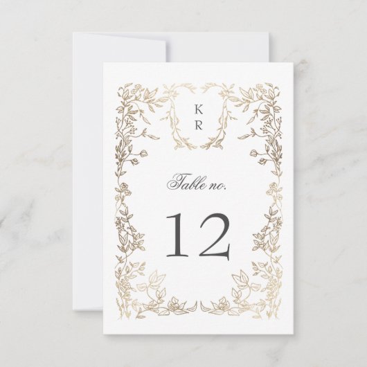 Elegante Wappen Floral Wedding Tischnummer (Vorderseite)