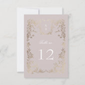 Elegante Wappen Floral Wedding Tischnummer (Rückseite)