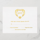 Elegante Wappen Monogram Wedding Gold RSVP Cards Folie Einladungspostkarte (Vorderseite)